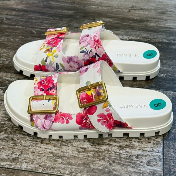 Nine West Shoes Womens Size 8‎ Double Buckle Slide Sandals Floral Summer NEW - Picture 8 of 11